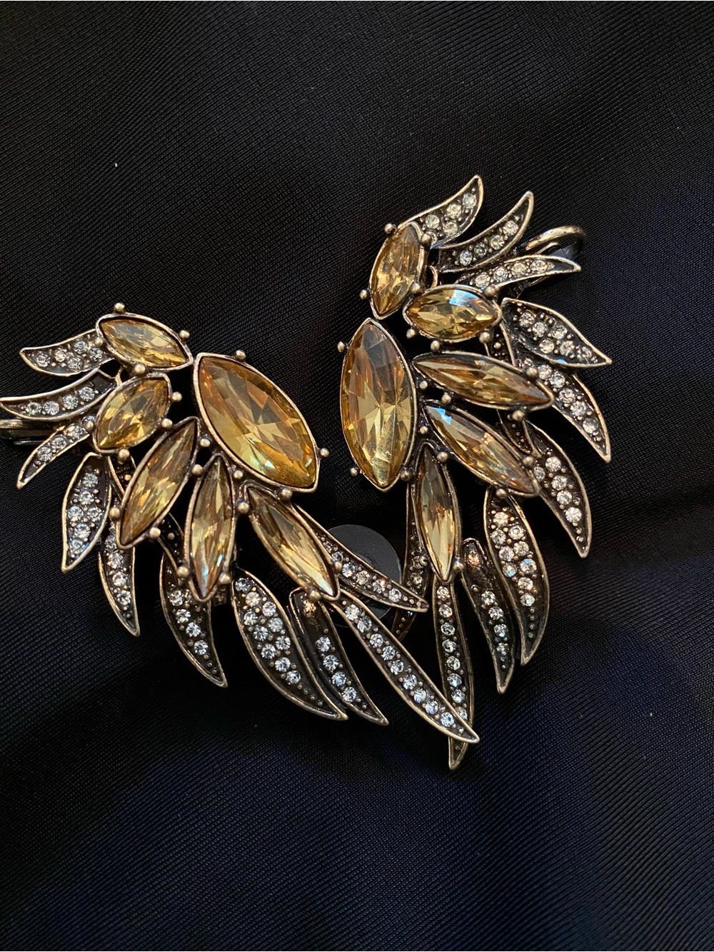 Gold Crystal Leaf Statement Cuff Style Earrings - Women Jewelry